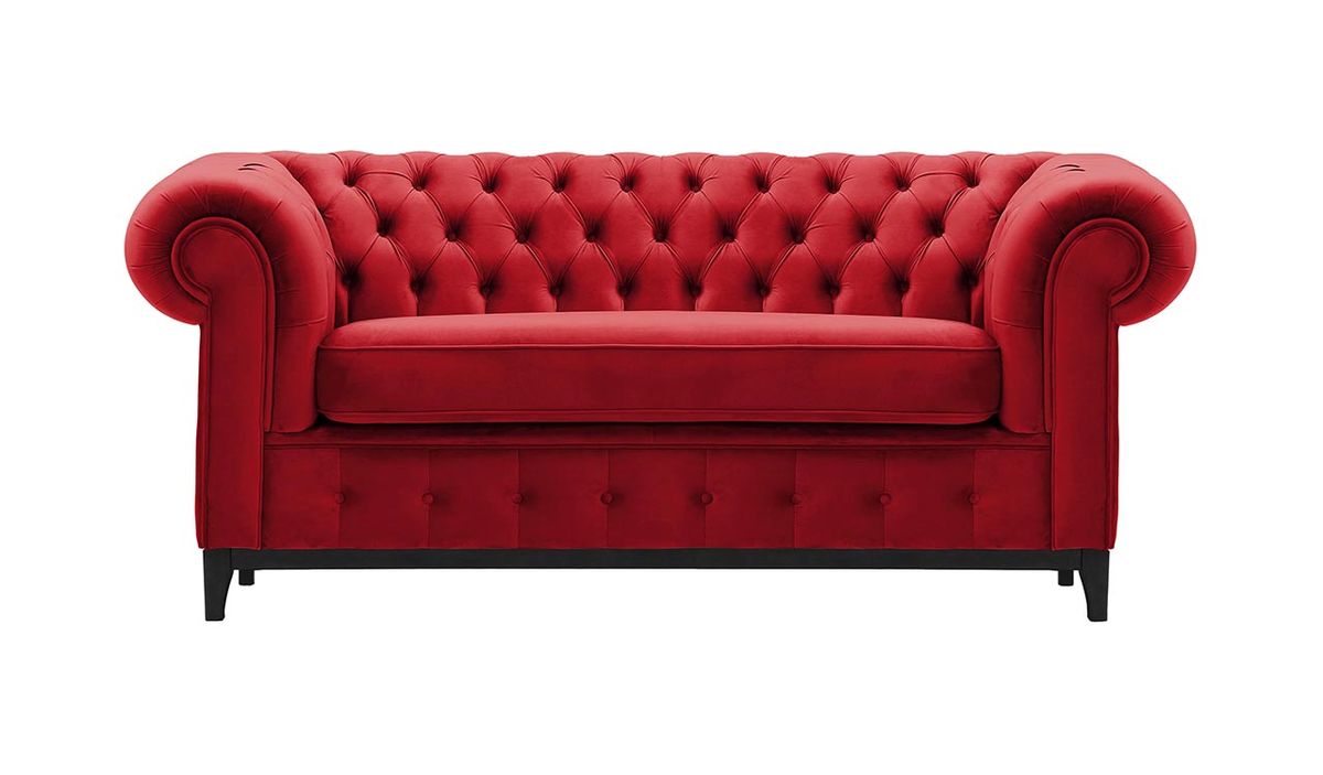 Canapé deux places Chesterfield Grand, rouge - Velluto 7, Couleur des pieds: Noir