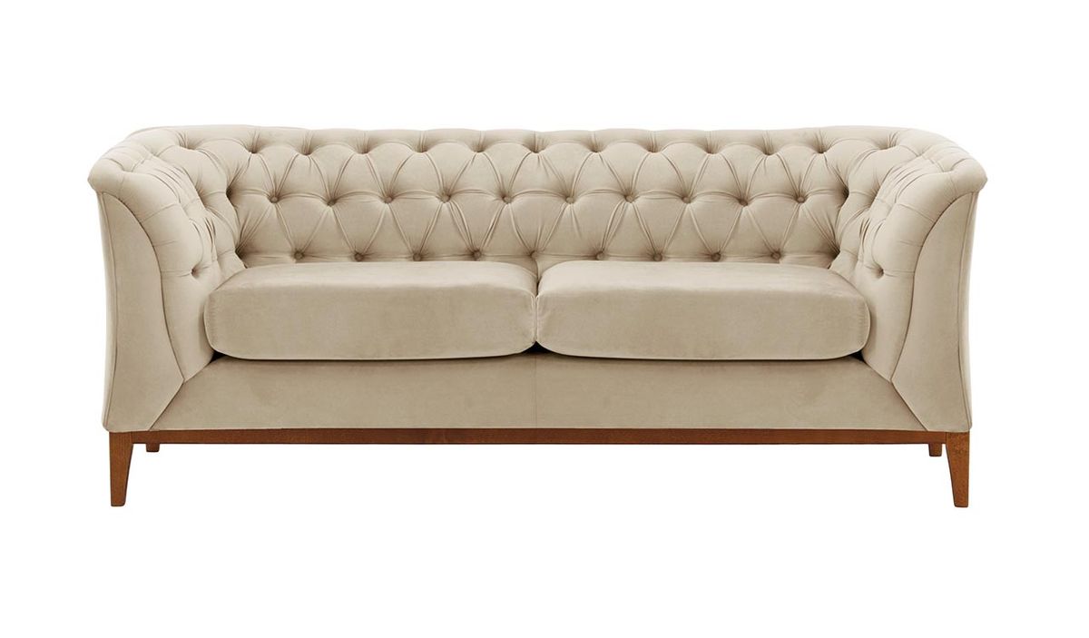 Canapé deux places Chesterfield Modern Wood, beige clair - Velluto 2, Couleur des pieds: aveo