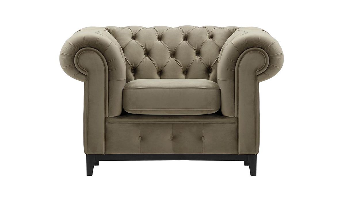 Fauteuil Chesterfield Grand, beige - Velluto 3, Couleur des pieds: Noir