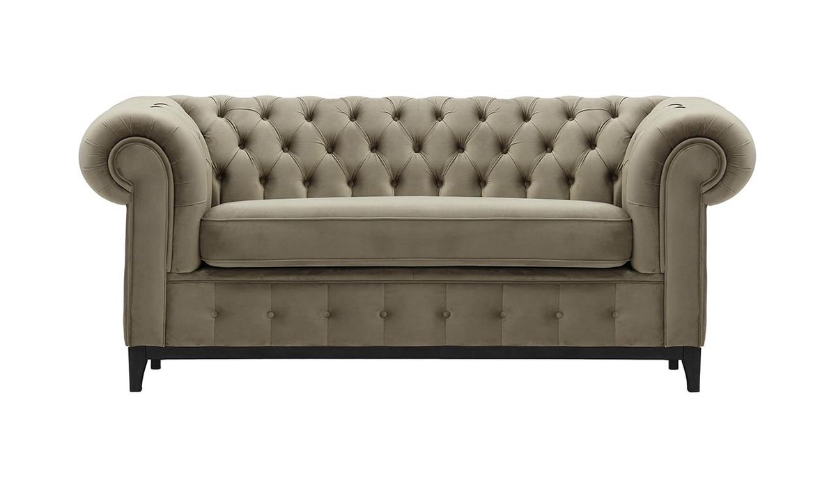 Canapé deux places Chesterfield Grand, beige - Velluto 3, Couleur des pieds: Noir