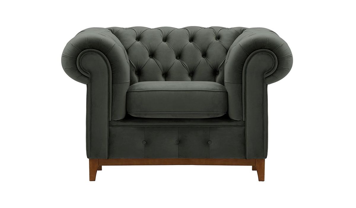 Fauteuil Chesterfield Grand, graphite - Velluto 19, Couleur des pieds: aveo