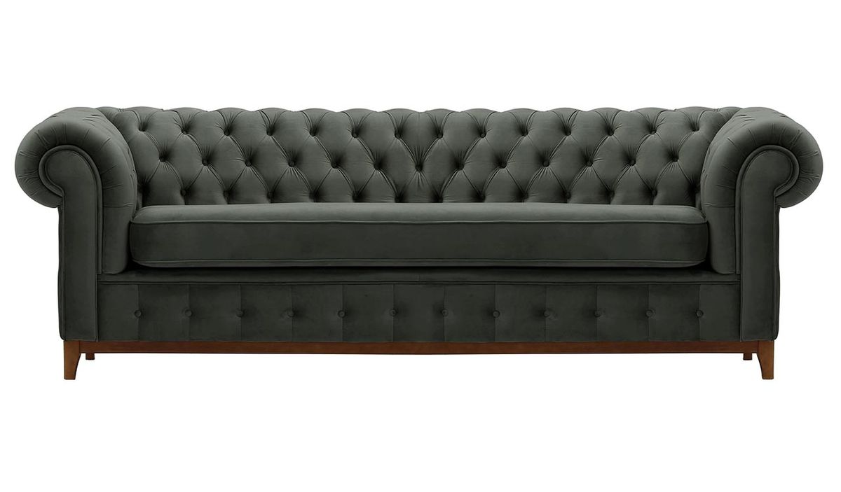 Canapé trois places Chesterfield Grand, graphite - Velluto 19, Couleur des pieds: aveo