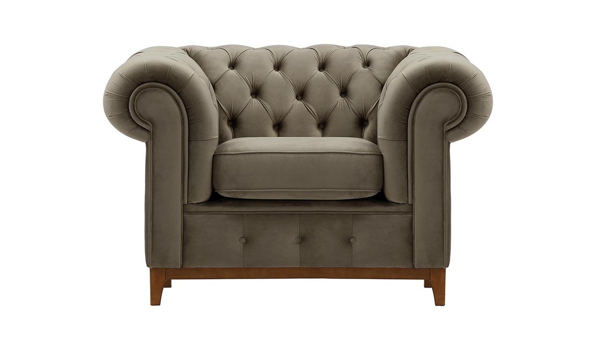 Fauteuil Chesterfield Grand, gris éléphant - Velluto 17, Couleur des pieds: aveo
