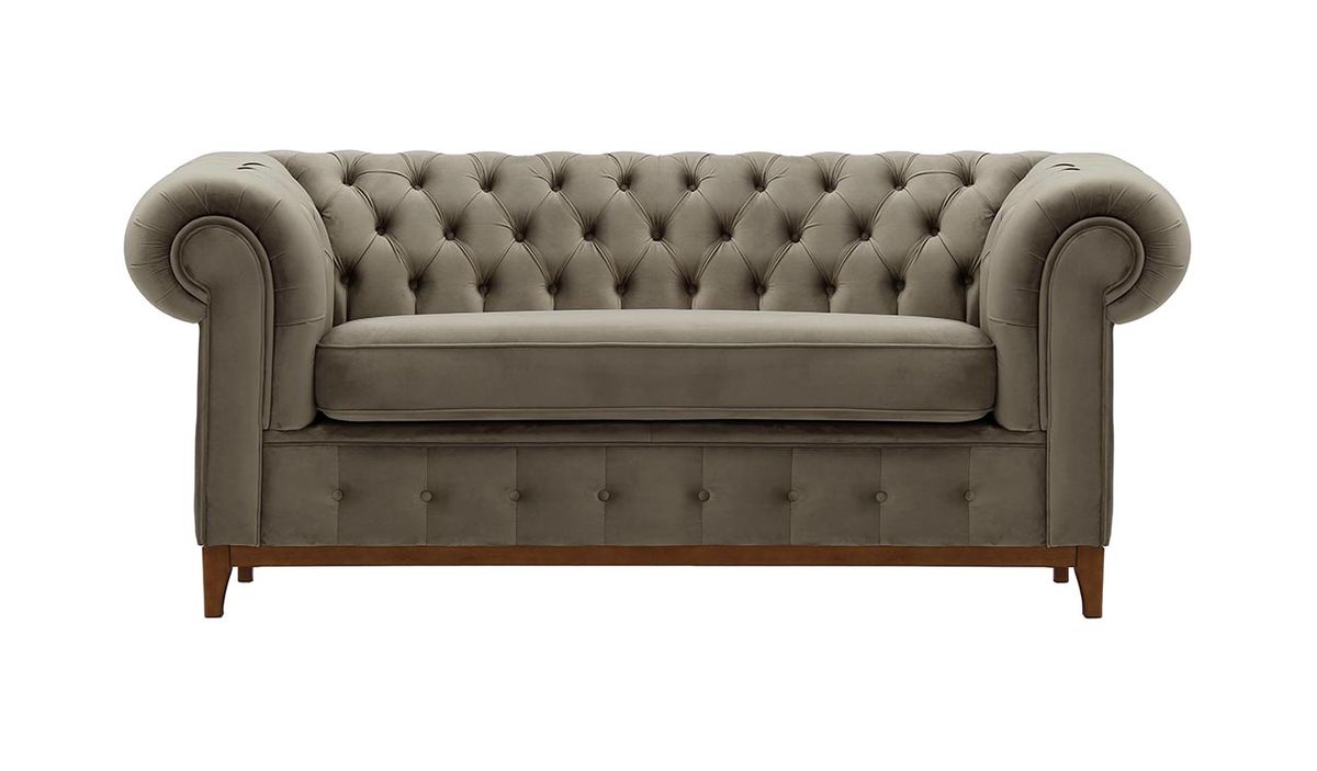Canapé deux places Chesterfield Grand, gris éléphant - Velluto 17, Couleur des pieds: aveo