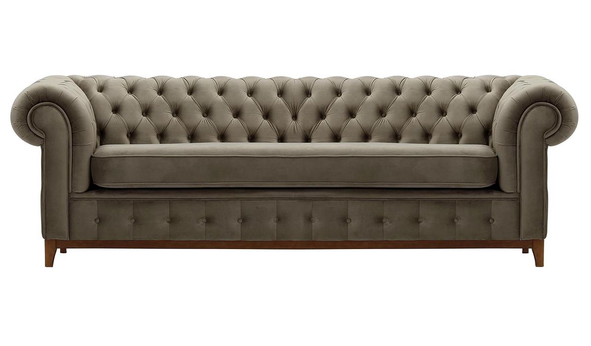 Canapé trois places Chesterfield Grand, gris éléphant - Velluto 17, Couleur des pieds: aveo