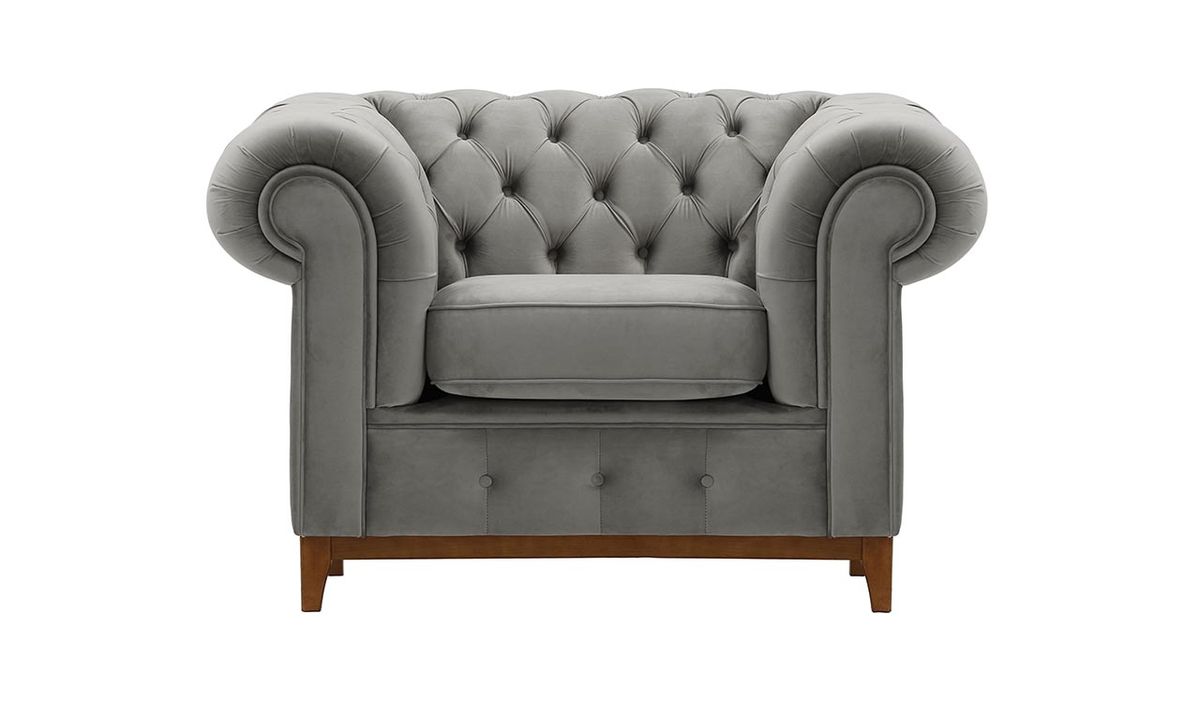 Fauteuil Chesterfield Grand, gris clair - Velluto 15, Couleur des pieds: aveo