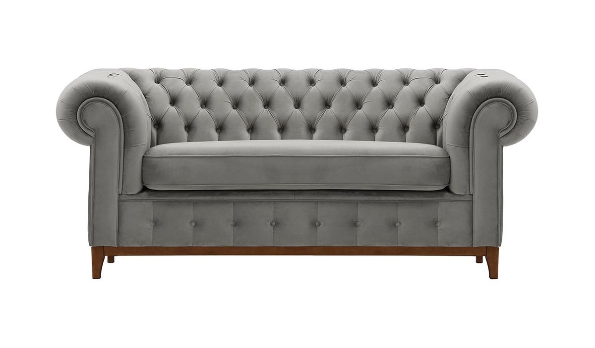 Canapé deux places Chesterfield Grand, gris clair - Velluto 15, Couleur des pieds: aveo
