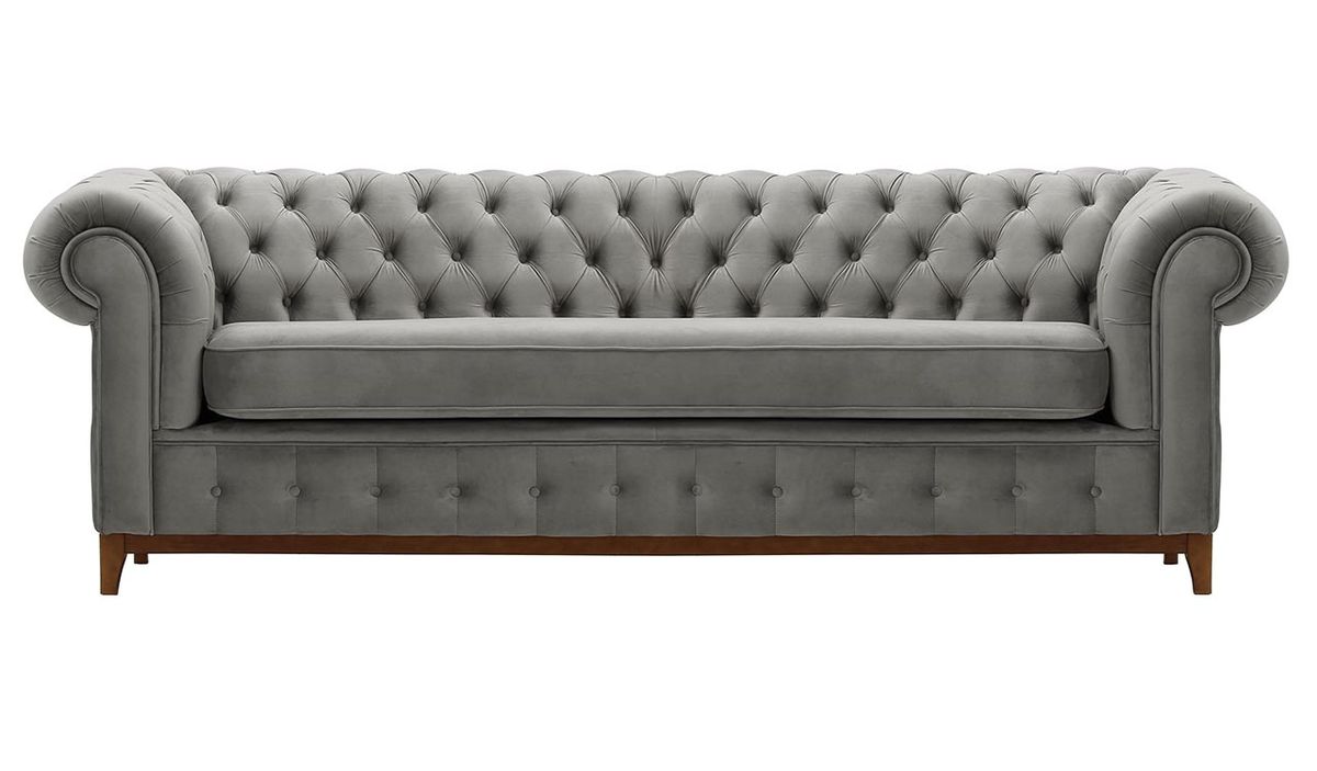 Canapé trois places Chesterfield Grand, gris clair - Velluto 15, Couleur des pieds: aveo