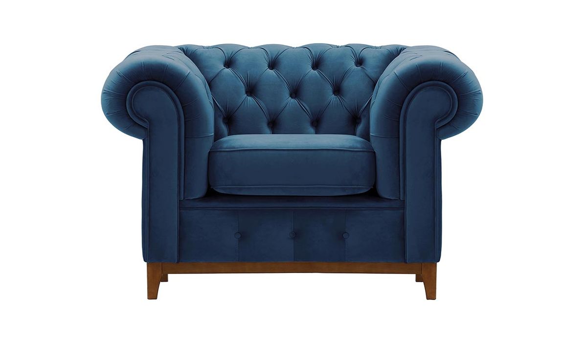 Fauteuil Chesterfield Grand, bleu - Velluto 11, Couleur des pieds: aveo
