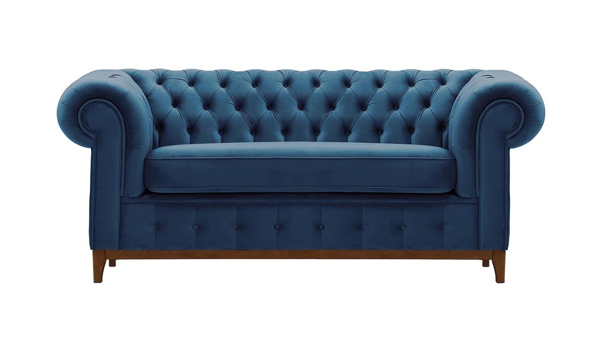 Canapé deux places Chesterfield Grand, bleu - Velluto 11, Couleur des pieds: aveo