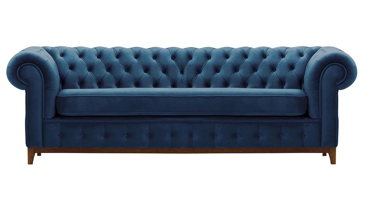 Canapé trois places Chesterfield Grand, bleu - Velluto 11, Couleur des pieds: aveo