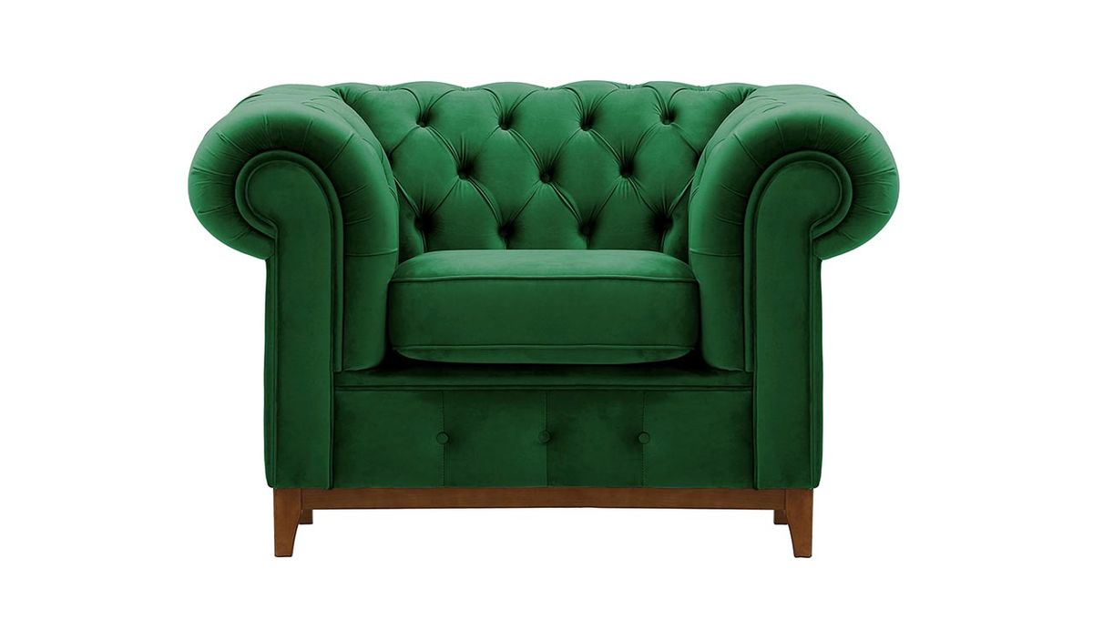 Fauteuil Chesterfield Grand, vert foncé - Velluto 10, Couleur des pieds: aveo