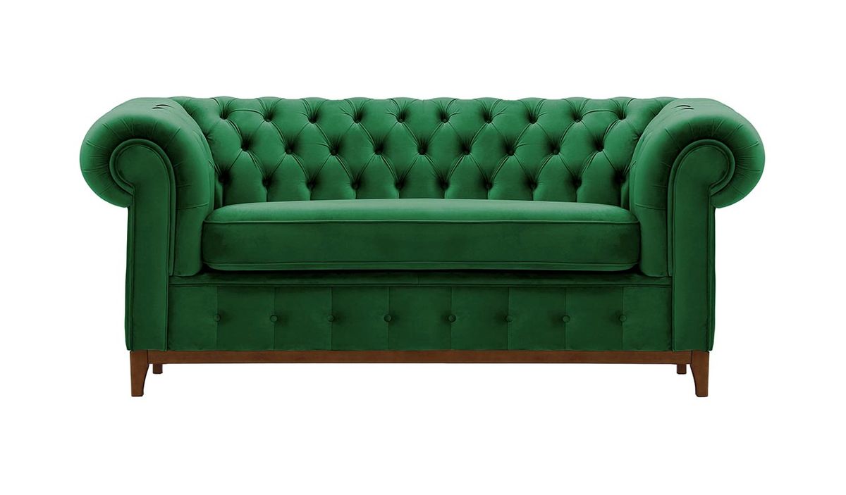 Canapé deux places Chesterfield Grand, vert foncé - Velluto 10, Couleur des pieds: aveo