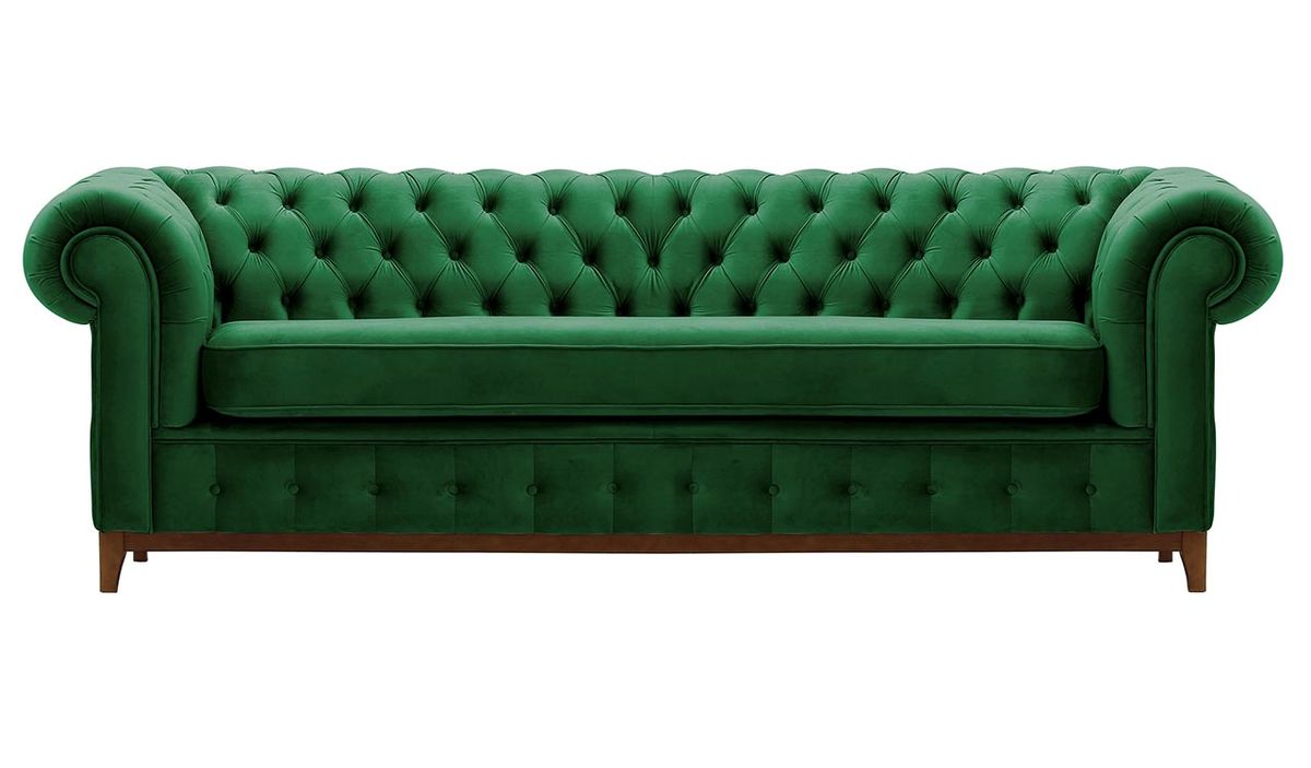 Canapé trois places Chesterfield Grand, vert foncé - Velluto 10, Couleur des pieds: aveo
