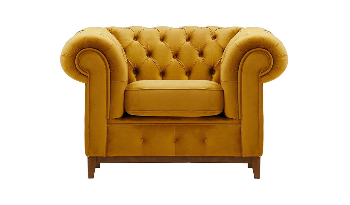Fauteuil Chesterfield Grand, moutarde - Velluto 8, Couleur des pieds: aveo