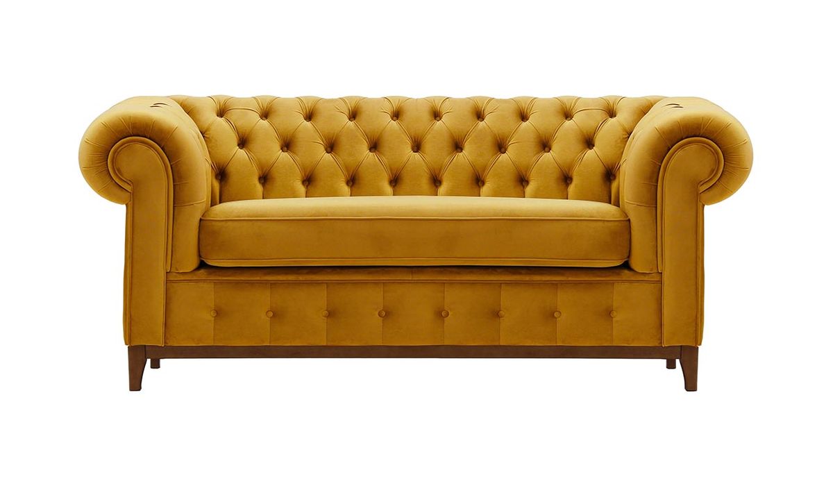 Canapé deux places Chesterfield Grand, moutarde - Velluto 8, Couleur des pieds: aveo