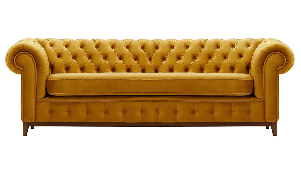 Canapé trois places Chesterfield Grand, moutarde - Velluto 8, Couleur des pieds: aveo