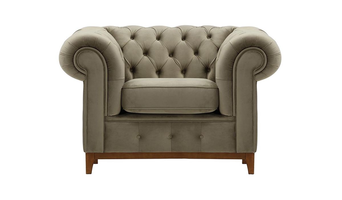 Fauteuil Chesterfield Grand, beige - Velluto 3, Couleur des pieds: aveo
