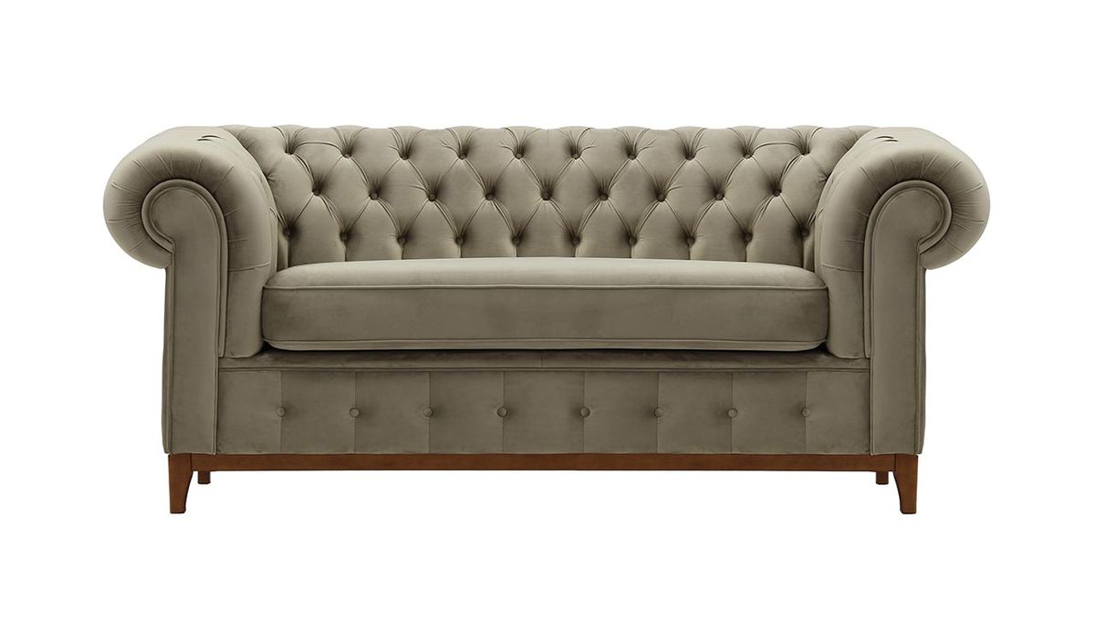 Canapé deux places Chesterfield Grand, beige - Velluto 3, Couleur des pieds: aveo