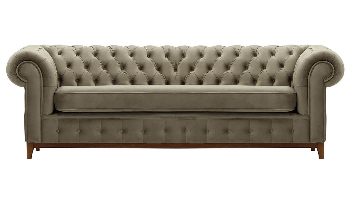 Canapé trois places Chesterfield Grand, beige - Velluto 3, Couleur des pieds: aveo