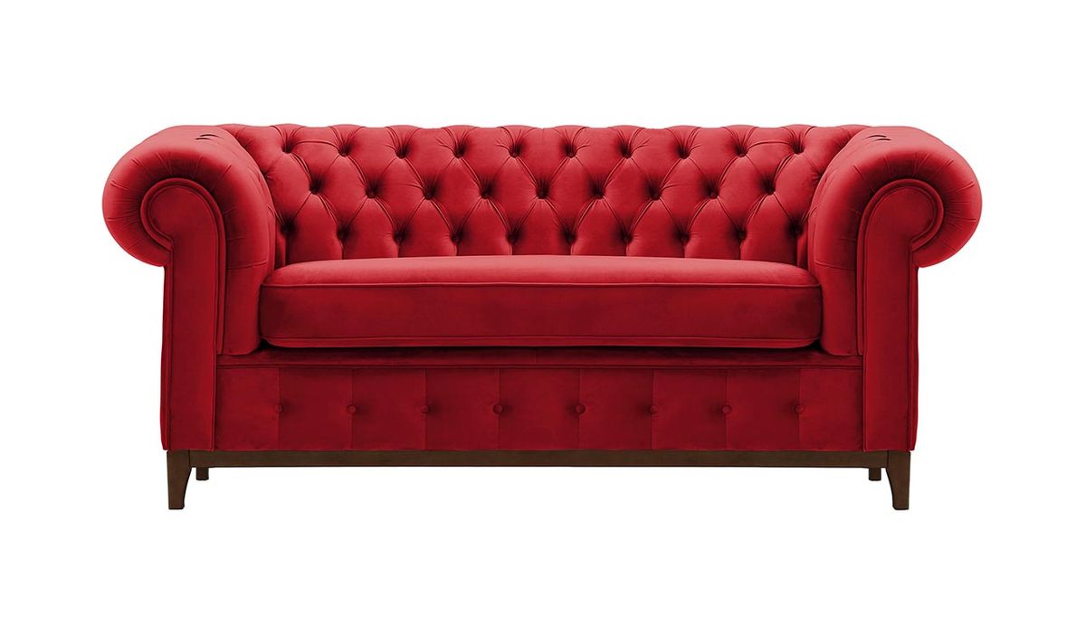 Canapé deux places Chesterfield Grand, rouge - Velluto 7, Couleur des pieds: Chêne foncé