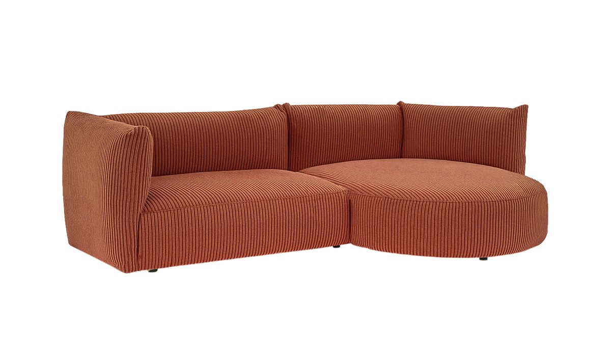 Canapé d’angle droit Mollo moderne avec module ovale, Poso 40 - rouge brique