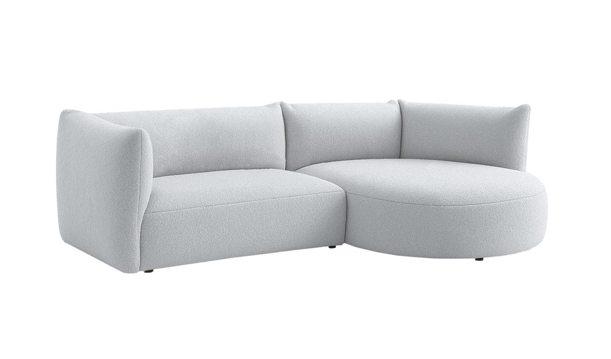 Canapé d’angle droit Mollo moderne avec module ovale, Teddy dove - gris clair