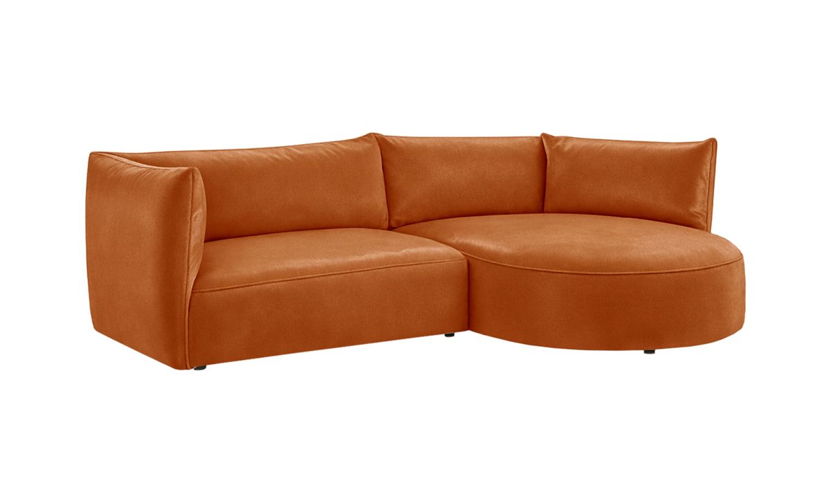 Canapé d’angle droit Mollo moderne avec module ovale, Velluto 33 - orange rouillé