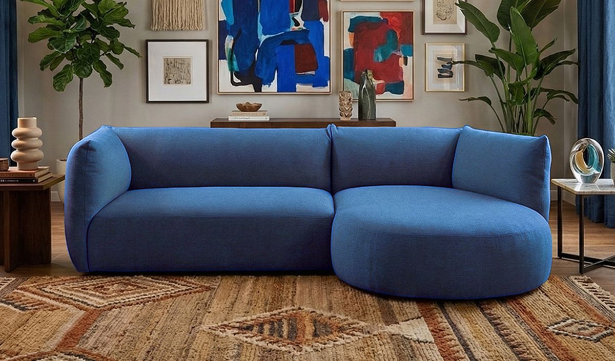 Canapé d’angle droit Mollo moderne avec module ovale, Wind 77 - bleu foncé