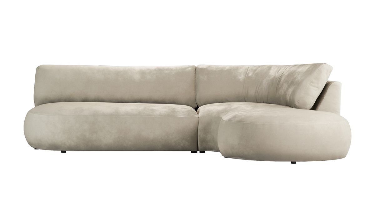 Canapé d’angle droit minimaliste Ace à forme arrondie, beige clair - Velluto 2