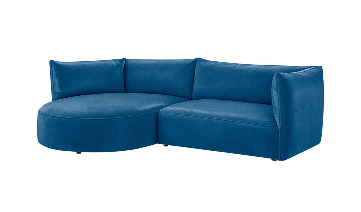 Canapé d’angle gauche Mollo moderne avec module ovale, bleu - Velluto 11