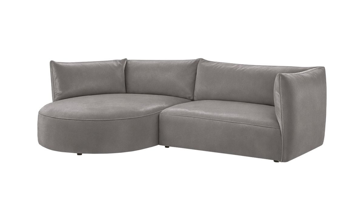 Canapé d’angle gauche Mollo moderne avec module ovale, gris éléphant - Velluto 17