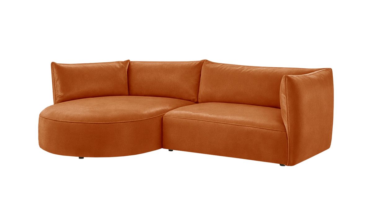 Canapé d’angle gauche Mollo moderne avec module ovale, Velluto 33 - orange rouillé