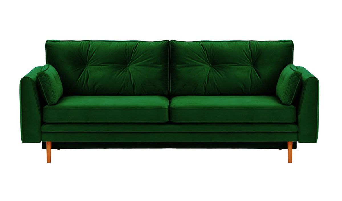 Canapé convertible avec coffre de rangement Amelia, vert foncé - Velluto 10, Couleur des pieds: aveo