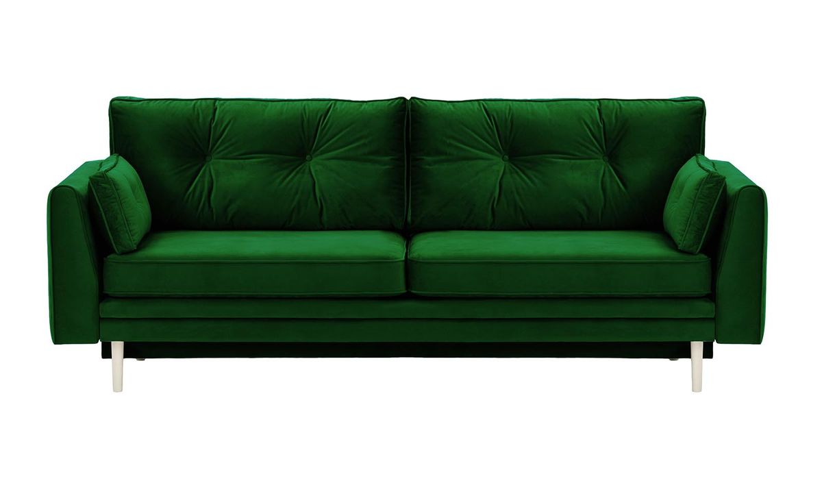 Canapé convertible avec coffre de rangement Amelia, vert foncé - Velluto 10, Couleur des pieds: Blanc
