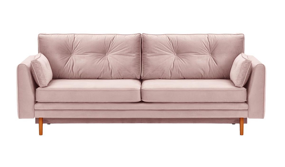 Canapé convertible avec coffre de rangement Amelia, lila/rose - Velluto 14, Couleur des pieds: aveo