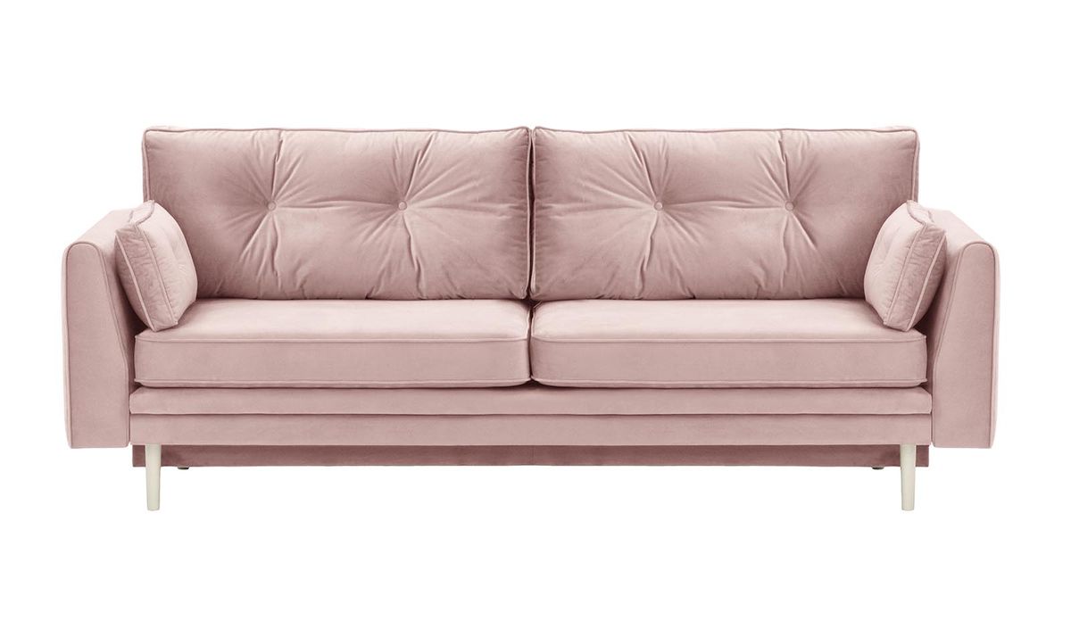 Canapé convertible avec coffre de rangement Amelia, lila/rose - Velluto 14, Couleur des pieds: Blanc