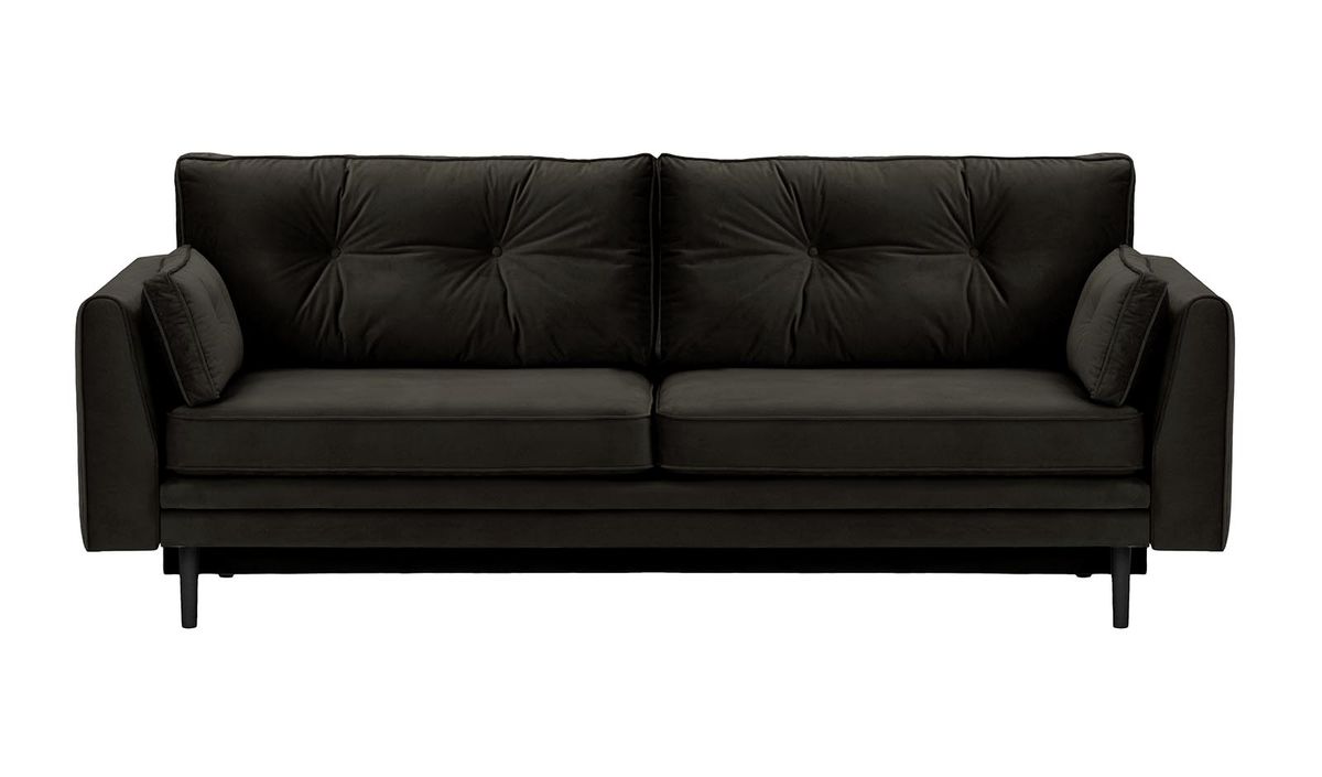 Canapé convertible avec coffre de rangement Amelia, noir - Velluto 20, Couleur des pieds: Noir