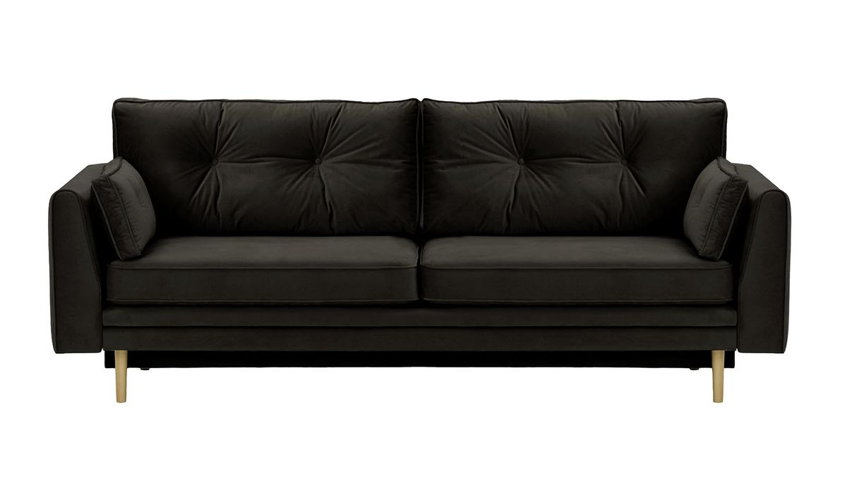 Canapé convertible avec coffre de rangement Amelia, noir - Velluto 20, Couleur des pieds: Noir wax