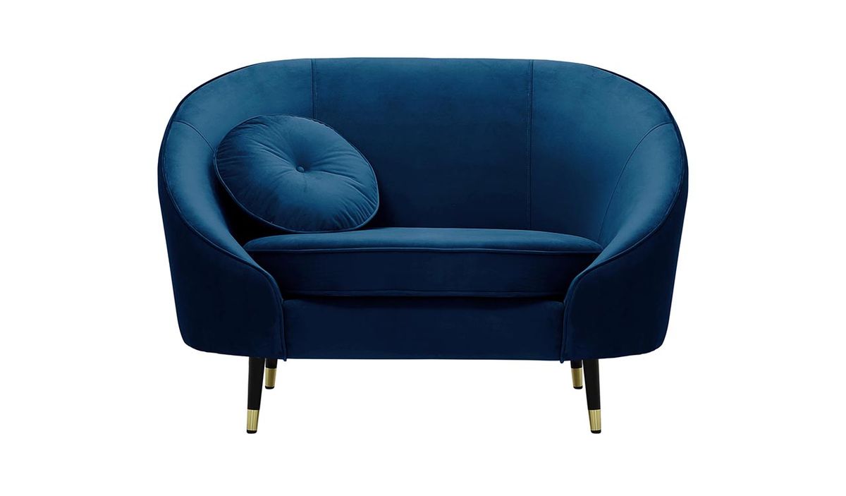 Fauteuil Kooper, bleu - Velluto 11, Couleur des pieds: Noir avec pourtour doré