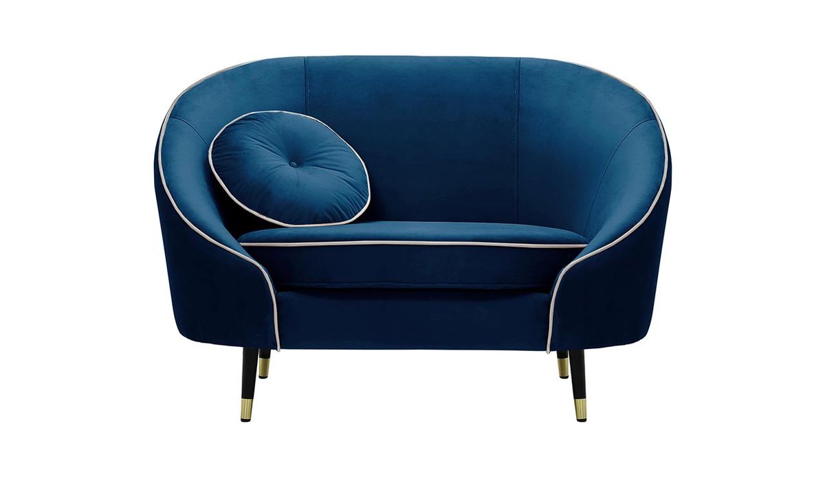 Fauteuil Kooper, bleu - Velluto 11, Couleur des pieds: Noir avec pourtour doré