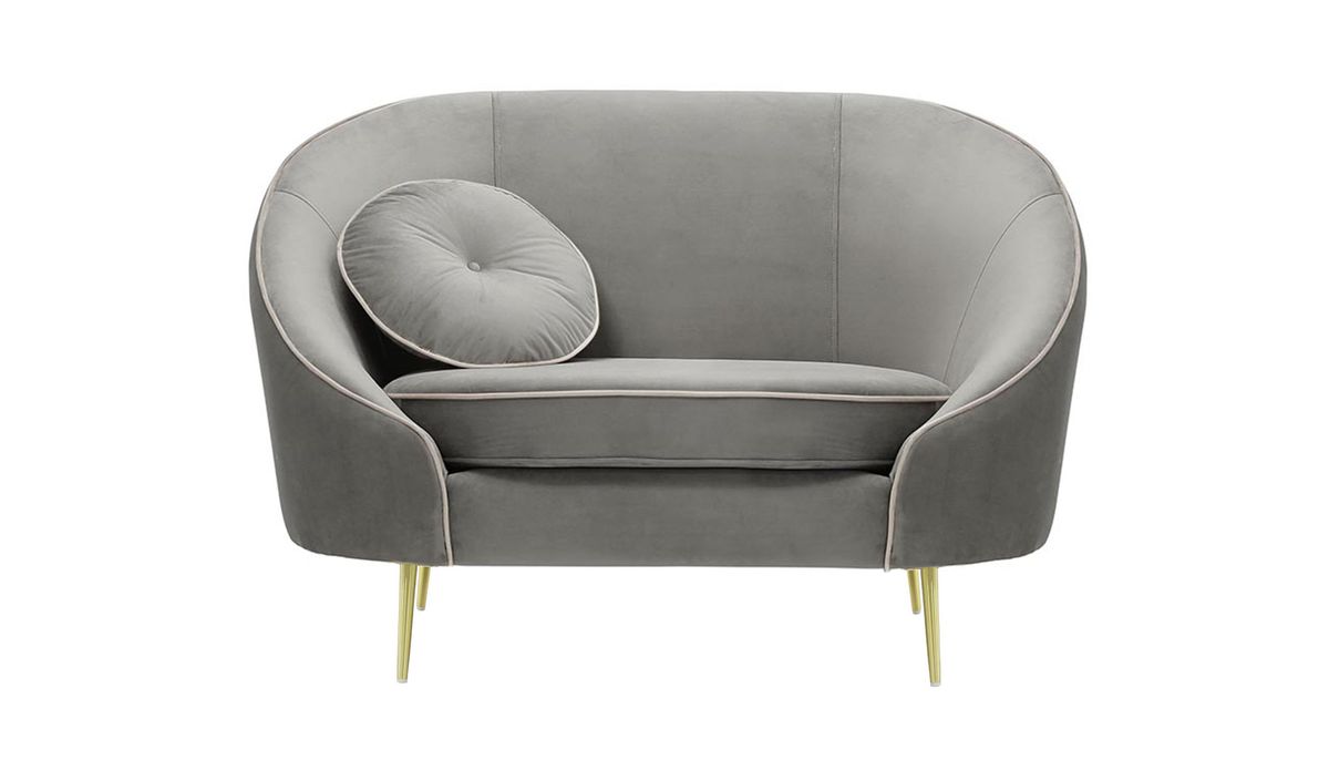 Fauteuil Kooper, gris clair - Velluto 15, Couleur des pieds: Métal doré