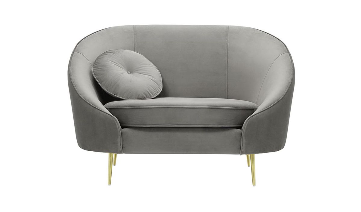 Fauteuil Kooper, gris clair - Velluto 15, Couleur des pieds: Métal doré