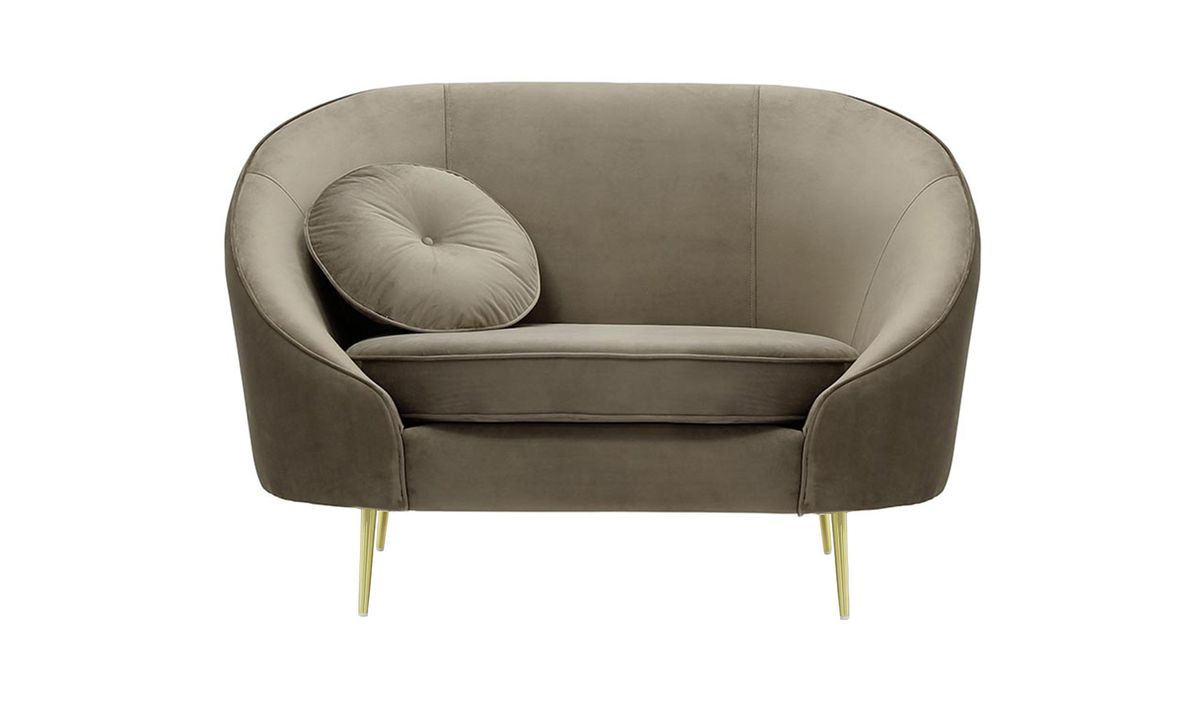 Fauteuil Kooper, gris éléphant - Velluto 17, Couleur des pieds: Métal doré