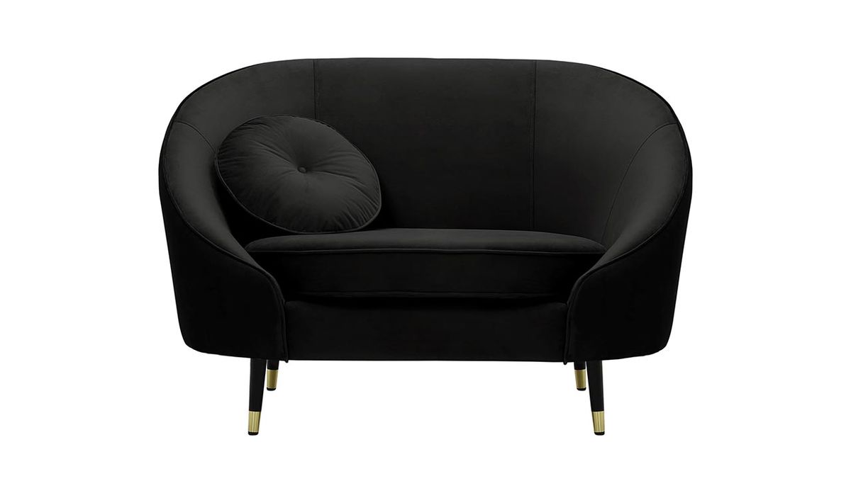 Fauteuil Kooper, noir - Velluto 20, Couleur des pieds: Noir avec pourtour doré