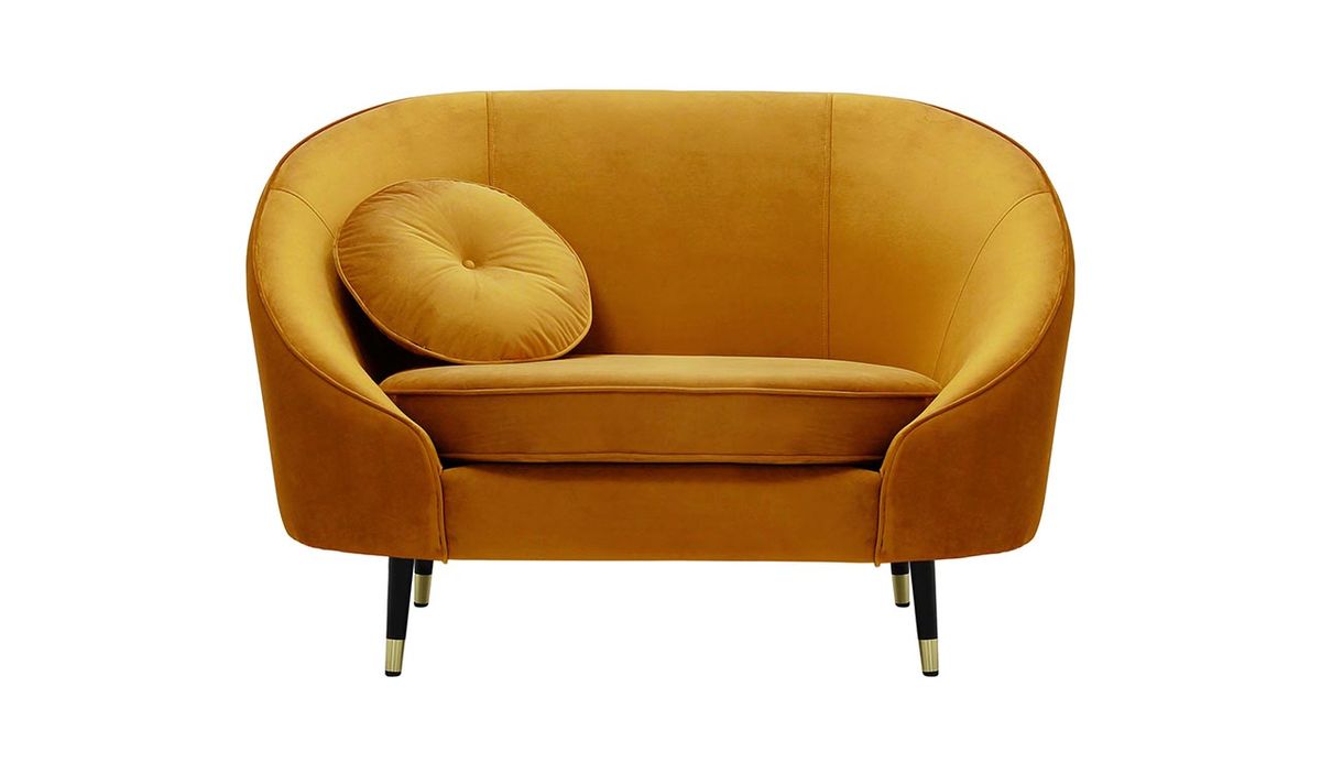 Fauteuil Kooper, moutarde - Velluto 8, Couleur des pieds: Noir avec pourtour doré