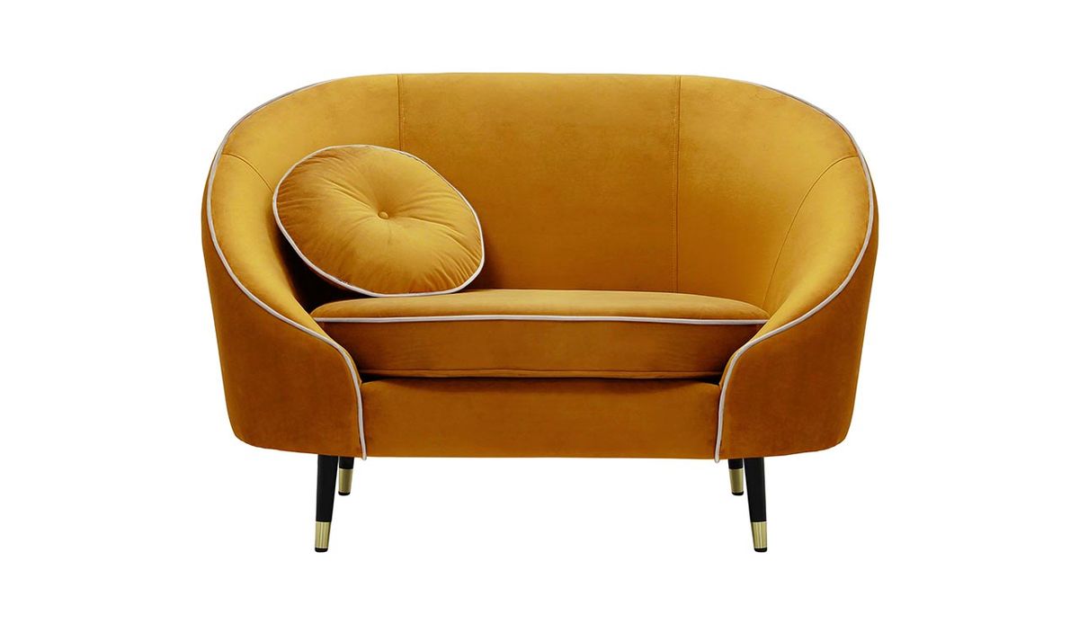Fauteuil Kooper, moutarde - Velluto 8, Couleur des pieds: Noir avec pourtour doré