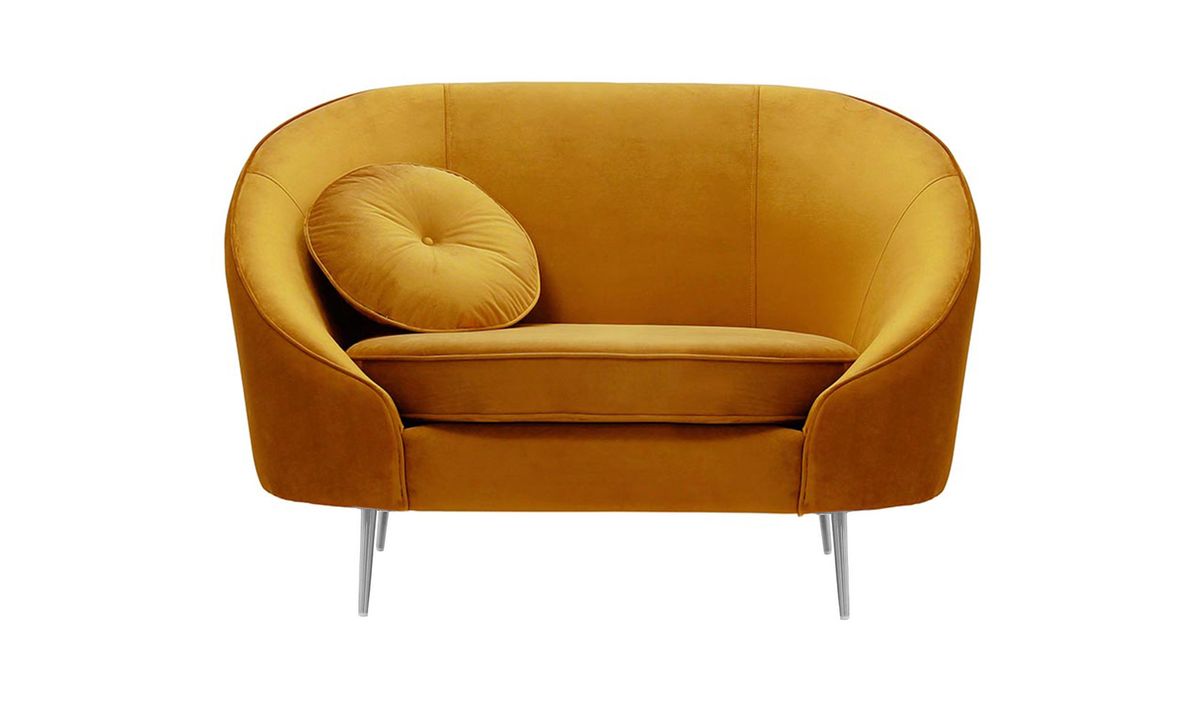 Fauteuil Kooper, moutarde - Velluto 8, Couleur des pieds: Métal chromé