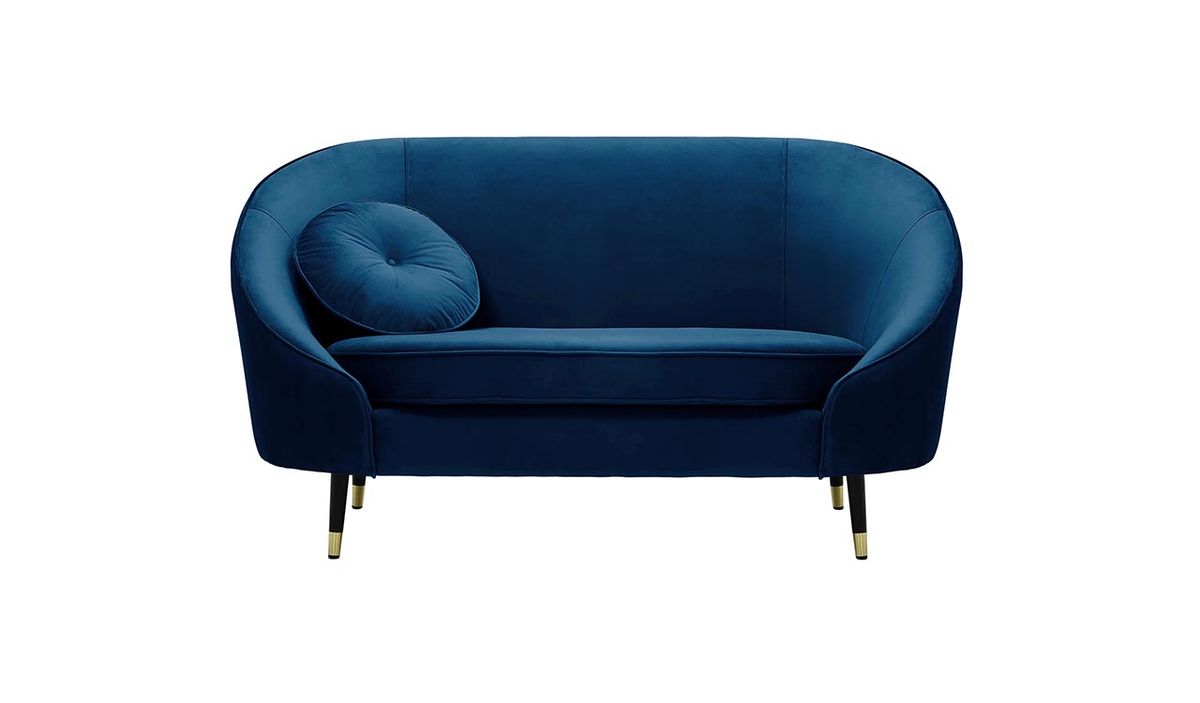 Canapé deux places Kooper, bleu - Velluto 11, Couleur des pieds: Noir avec pourtour doré