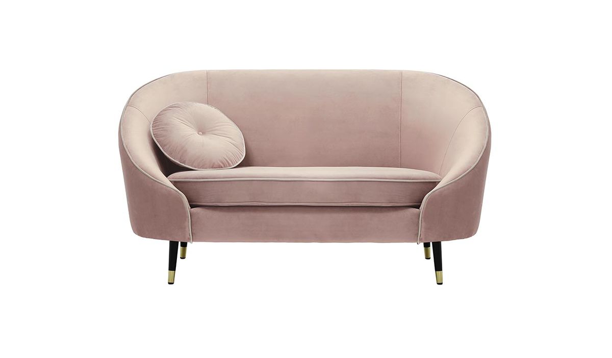 Canapé deux places Kooper, lila/rose - Velluto 14, Couleur des pieds: Noir avec pourtour doré